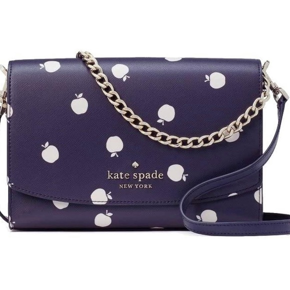 Kate Spade Carson Orchard Toss Blue Apple Print Convertible Crossbody Handbag 🍎 - Picture 5 of 15